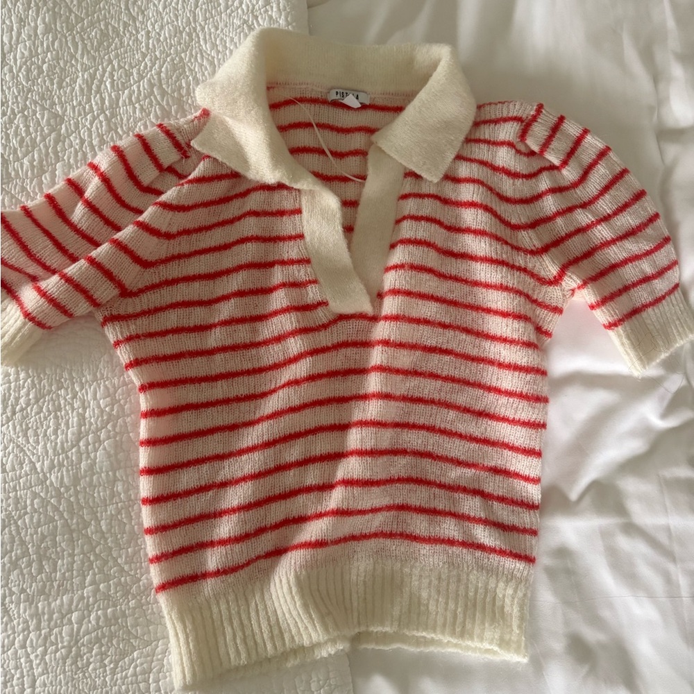 Pistola Billie Knit Polo Sweater Poppy Red Stripe Short Sleeve XS